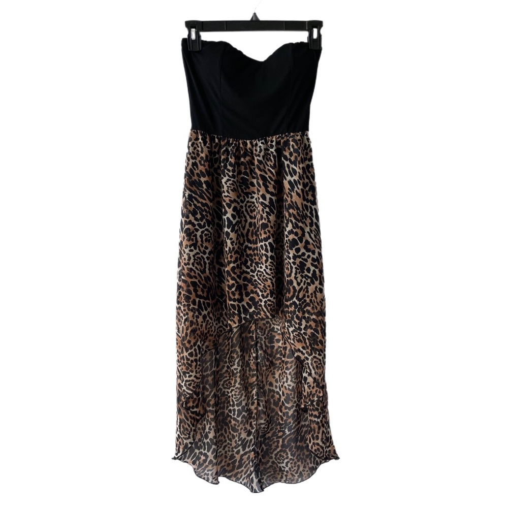Wet Seal Strapless High Low Dress Black And Leopard Print Junior’s Size S